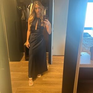 Vici Navy Satin Halter Dress